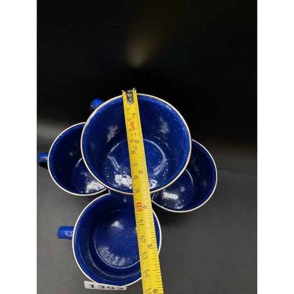 Set Of 4 Metal Enamelware Speckled Blue 3.25” Silver Rim Mug Camping 12oz C - Picture 6 of 9